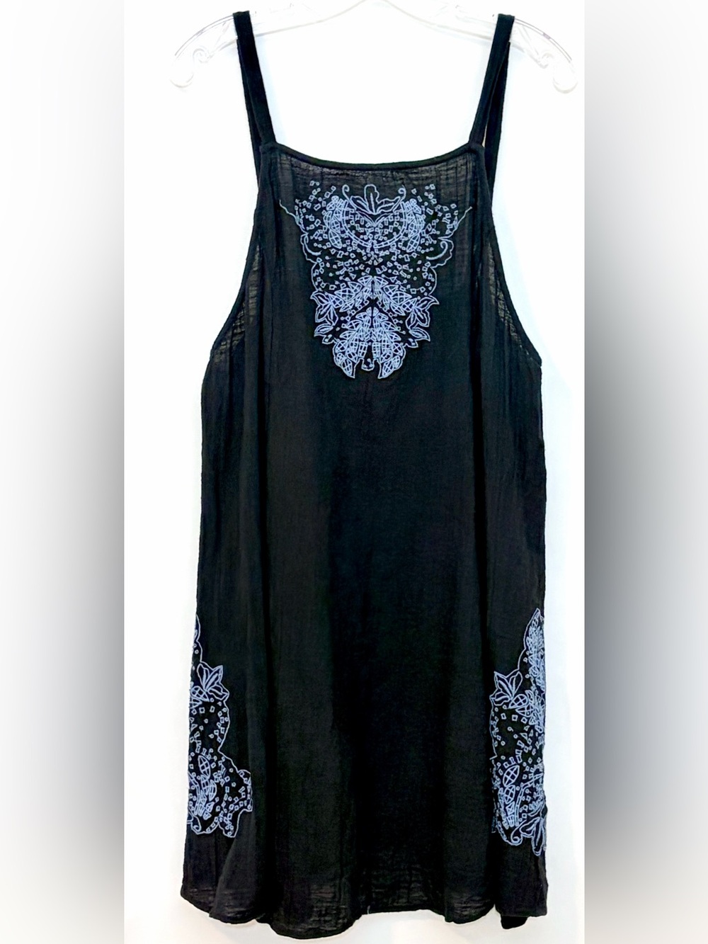 Free People Tulum Cutwork Slip Mini Dress Black Embroidered Size Large